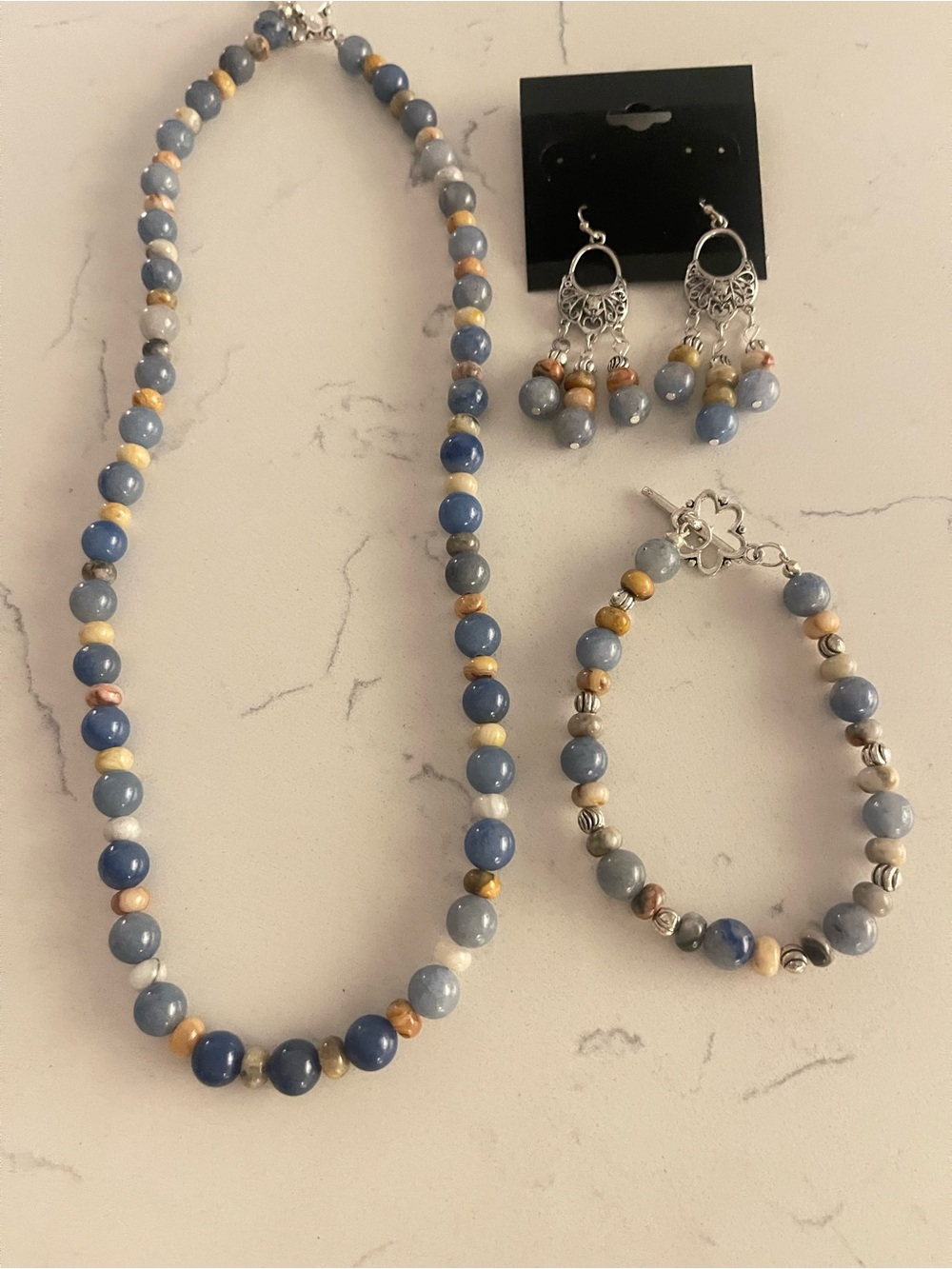 Blue Beaded Necklace, Bracelet & Earring Set - Women Jewelry